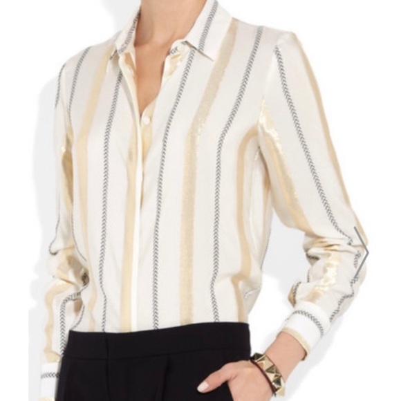 STELLA MCCARTNEY • Gold and Black Striped Silk Button-Down Shirt - Picture 16 of 16